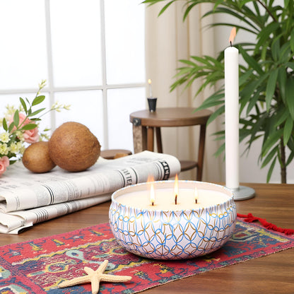 M&SENSE Coconut Beach Scented Candles | 3 Wick Soy Tin – 40+ Hour Burn, 100% Natural Vegan Wax