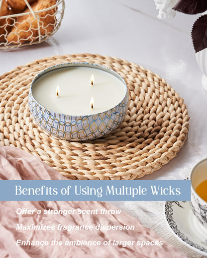 M&SENSE Coconut Beach Scented Candles | 3 Wick Soy Tin – 40+ Hour Burn, 100% Natural Vegan Wax