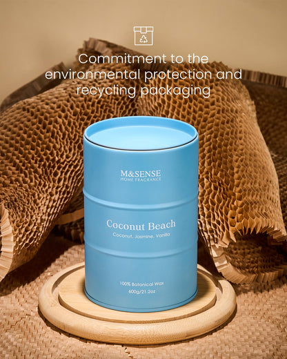 M&SENSE Coconut Beach Scented Candle – 11.3oz Soy Wax, 70 Hour Burn Time