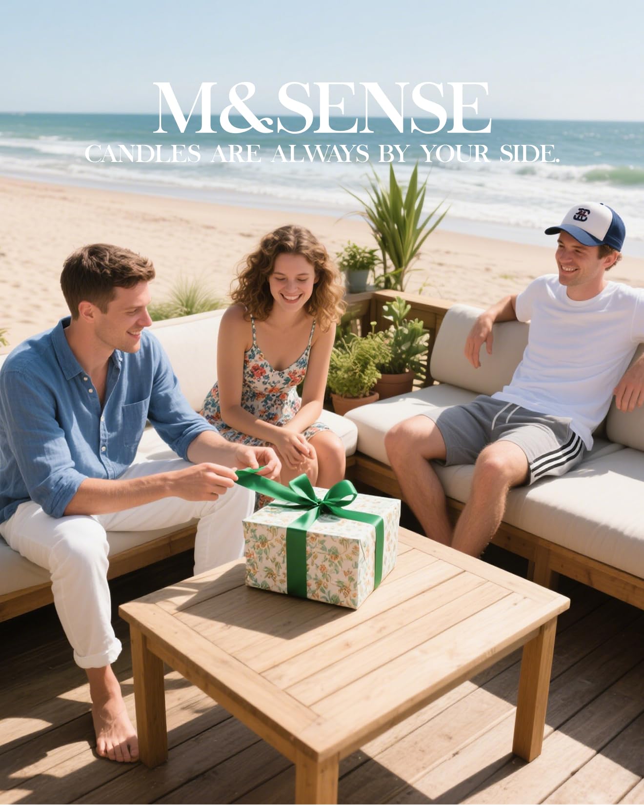 M&SENSE Coconut Beach Scented Candle – 11.3oz Soy Wax, 70 Hour Burn Time