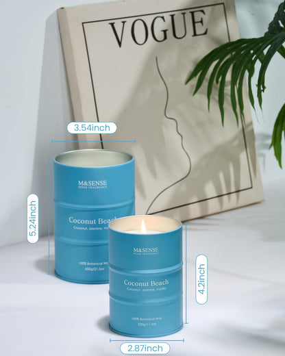 M&SENSE Coconut Beach Scented Candle – 11.3oz Soy Wax, 70 Hour Burn Time