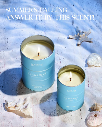 M&SENSE Coconut Beach Scented Candle – 11.3oz Soy Wax, 70 Hour Burn Time