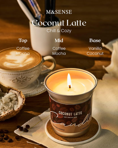 M&SENSE Coconut Latte Candle | Soy Wax 12.3oz | 75 Hours Burn Time | Non-Toxic Aromatherapy Gift