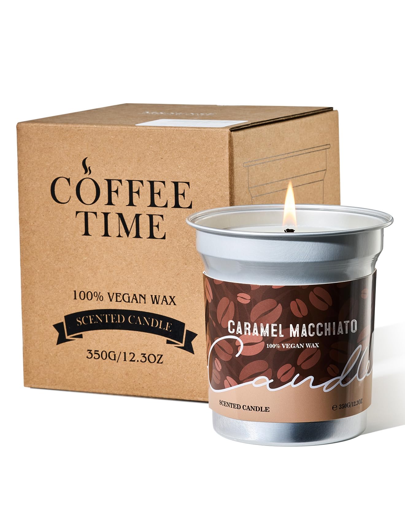 M&SENSE Coffee Candles Caramel Macchiato – Soy Wax, 12.3oz, 75-Hour Burn