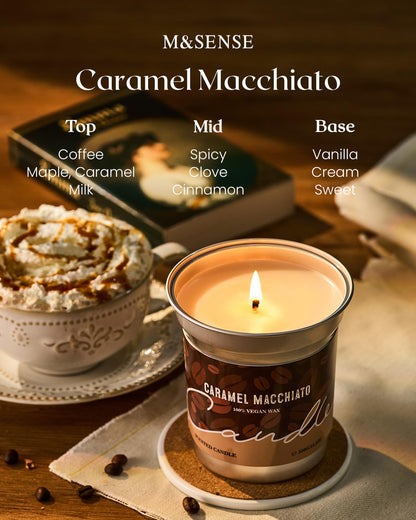 M&SENSE Coffee Candles Caramel Macchiato – Soy Wax, 12.3oz, 75-Hour Burn