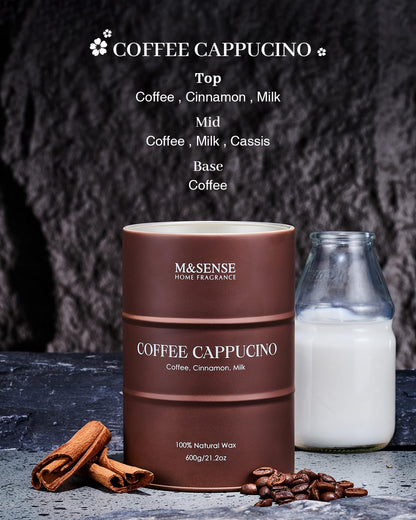 M&SENSE Coffee Cappucina Soy Wax Candle – 21.2oz, 120h Burn, Gift Box
