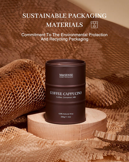 M&SENSE Coffee Cappucina Soy Wax Candle 11.3oz | 60-70h Burn Time