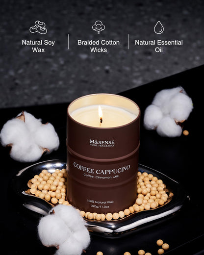 M&SENSE Coffee Cappucina Soy Wax Candle 11.3oz | 60-70h Burn Time