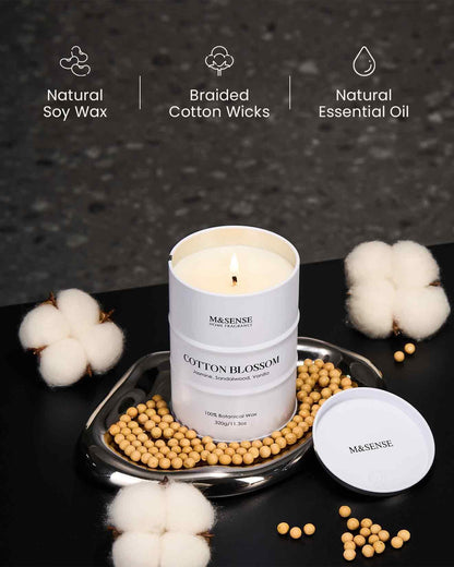 M&SENSE Cotton Blossom Scented Candle – Natural Soy Blend, Aromatherapy for Relaxation (100–120h Burn)
