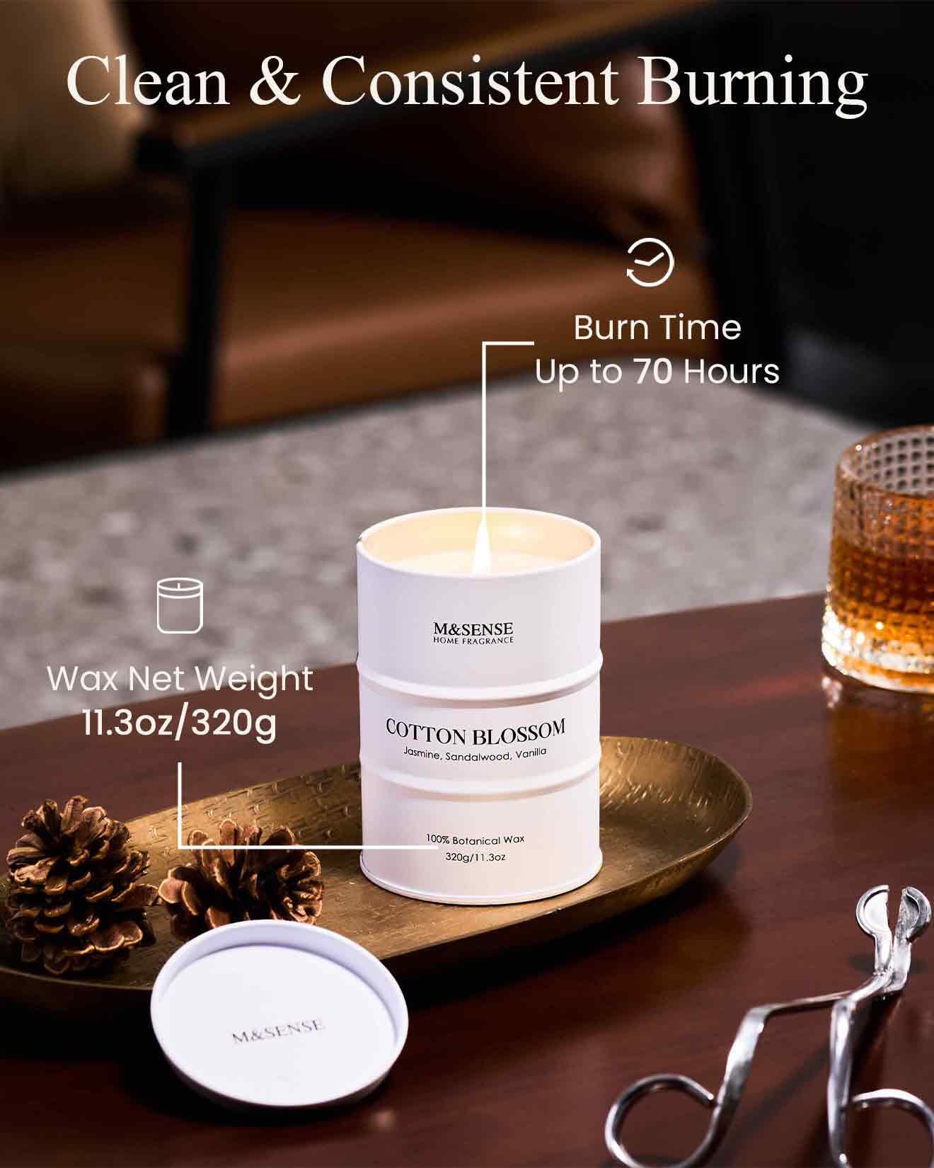 M&SENSE Cotton Blossom Scented Candle – Natural Soy Blend, Aromatherapy for Relaxation (100–120h Burn)