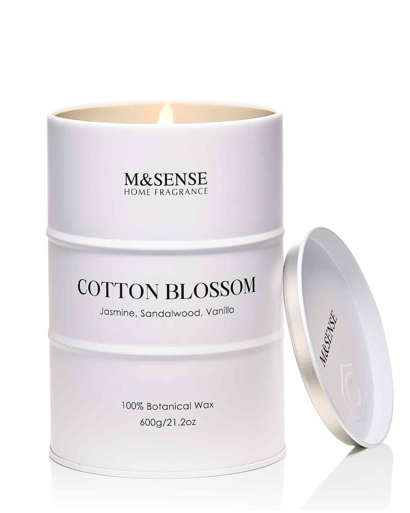 M&SENSE Cotton Blossom Scented Candles - Large 21.6oz Natural Soy Wax, 120-Hour Burn Time
