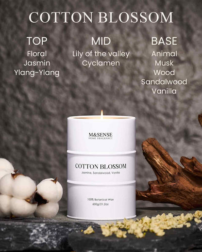 M&SENSE Cotton Blossom Scented Candles - Large 21.6oz Natural Soy Wax, 120-Hour Burn Time
