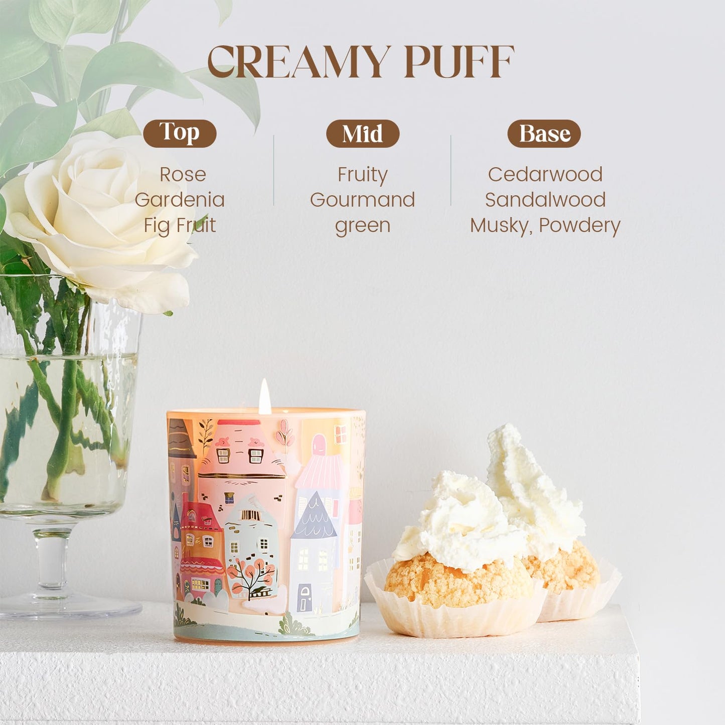 M&SENSE Creamy Puff Scented Candles – 10.2 oz, 60h Burn, Calm & Stress Relief