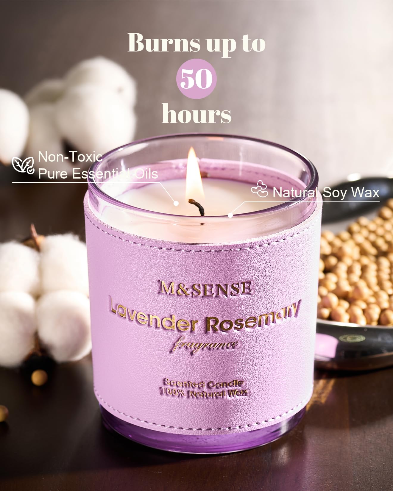 M&SENSE Lavender Rosemary Scented Candles | Vegan Soy 10oz, 42h Burn