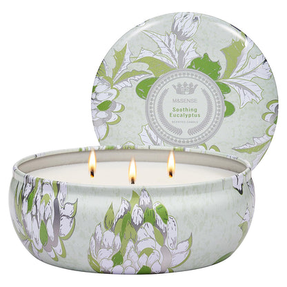 M&SENSE Soothing Eucalyptus 3-Wick Soy Candle - 12oz, 40-50h Burn, Vegan Wax