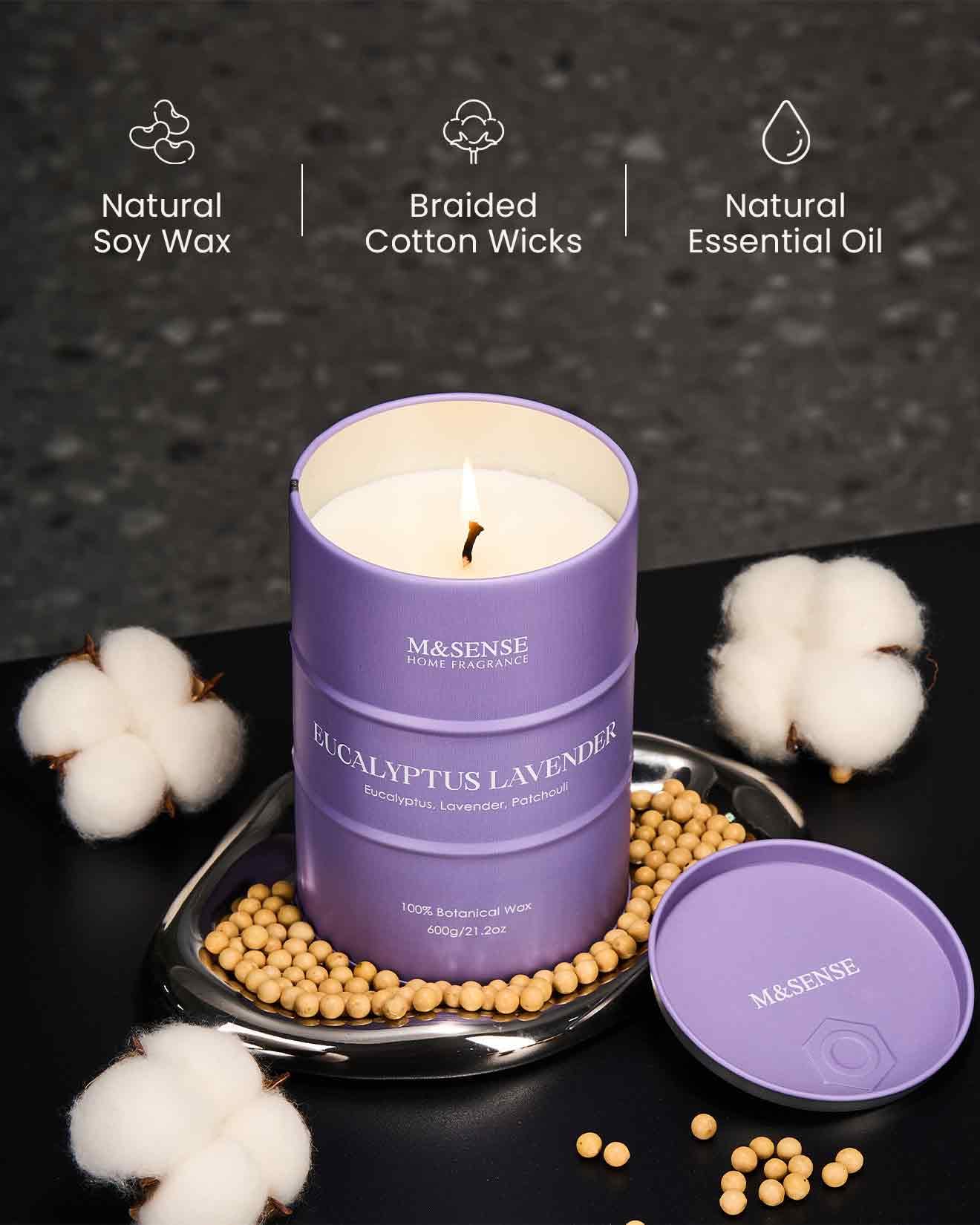M&SENSE Eucalyptus Lavender Scented Candles – 21.2oz Natural Soy, 120-Hour Burn