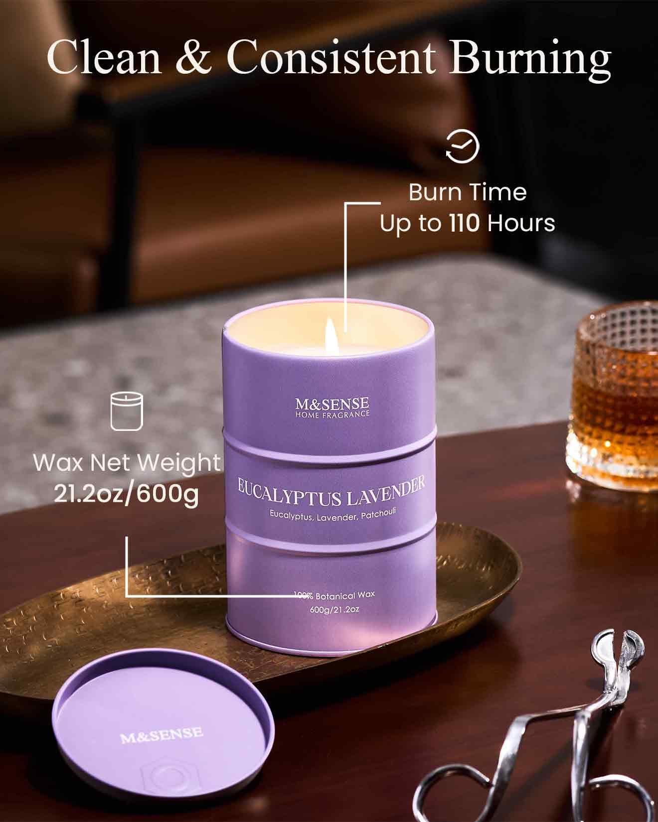 M&SENSE Eucalyptus Lavender Scented Candles – 21.2oz Natural Soy, 120-Hour Burn
