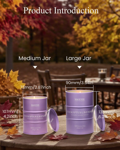 M&SENSE Eucalyptus Lavender Scented Candles – 21.2oz Natural Soy, 120-Hour Burn