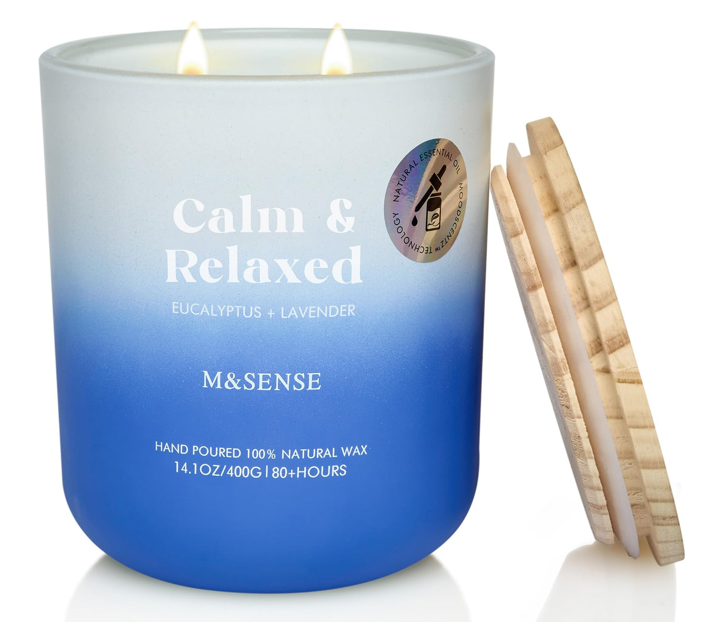 M&SENSE Eucalyptus Lavender Scented Candle – 14.1oz, 80-Hour Burn Time, MoodScentz Certified, Non-Toxic Soy Wax, Aromatherapy