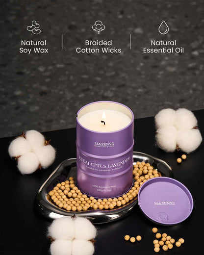 M&SENSE Eucalyptus Lavender Scented Candle – Natural Non-Toxic Soy Blend, 11.3oz, 70 Hour Burn