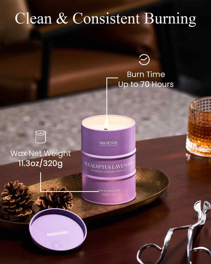 M&SENSE Eucalyptus Lavender Scented Candle – Natural Non-Toxic Soy Blend, 11.3oz, 70 Hour Burn