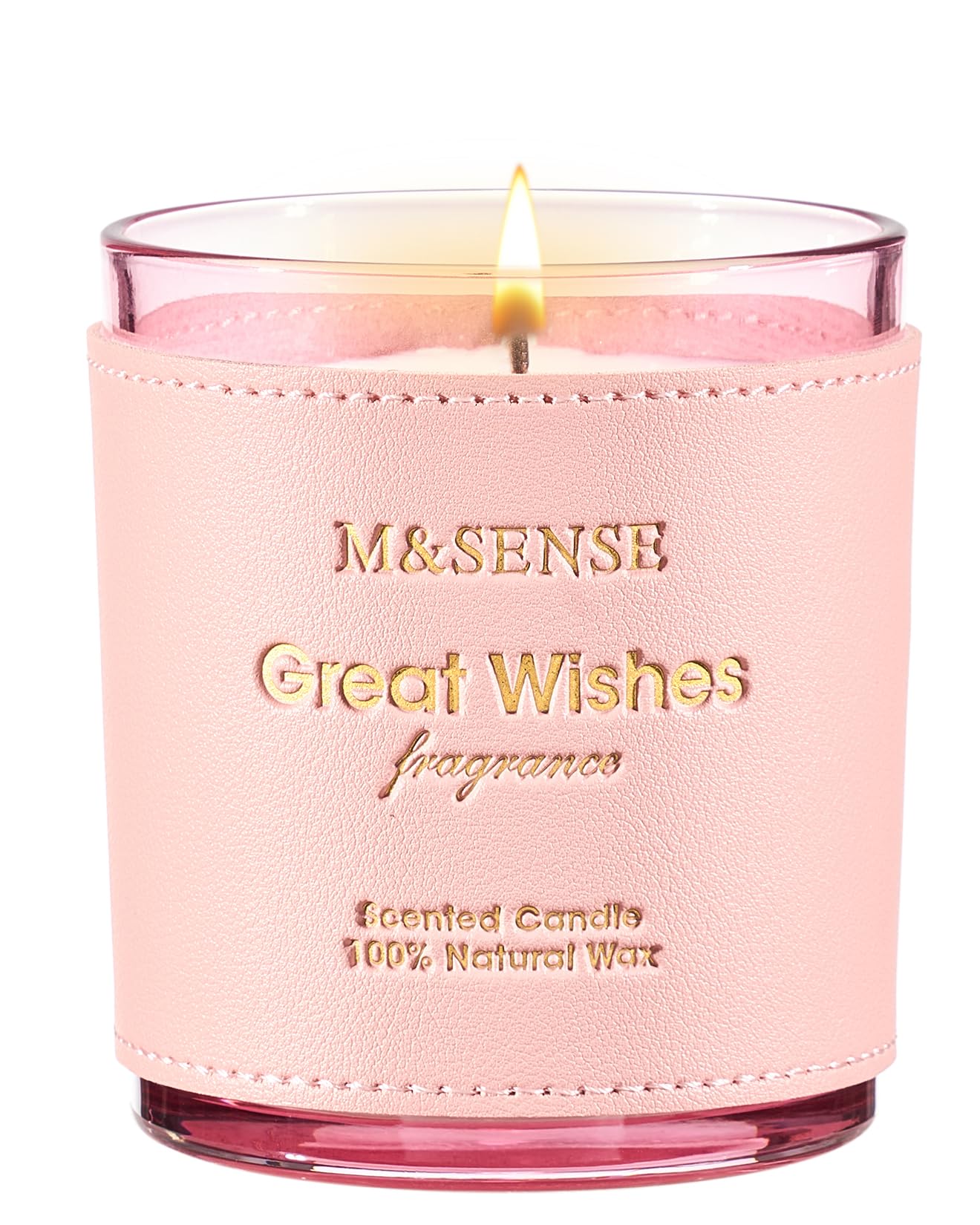 M&SENSE Floral Citrus Scented Candle - Vegan Soy Wax, 10oz, 42-Hour Burn | Leather Sleeve Jar