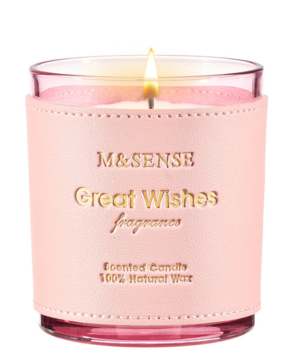 M&SENSE Floral Citrus Scented Candle - Vegan Soy Wax, 10oz, 42-Hour Burn | Leather Sleeve Jar