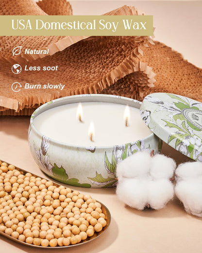 M&SENSE Soothing Eucalyptus 3-Wick Soy Candle - 12oz, 40-50h Burn, Vegan Wax