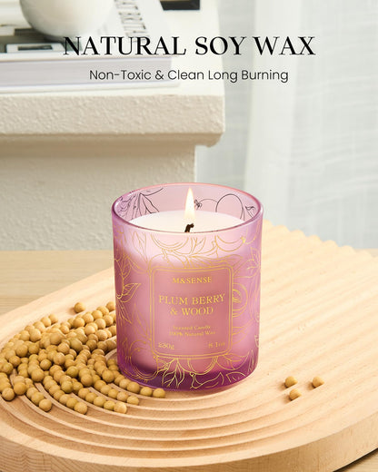 M&SENSE Fresh Melon Wooden Scented Soy Candle – Vegan, Toxin-Free, 8.1oz, 42-Hour Burn