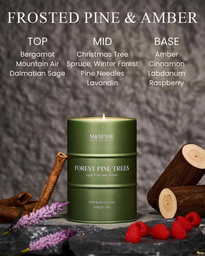 M&SENSE Frosted Pine Scented Candle – 21.2oz Natural Soy, 120-Hour Slow Burn