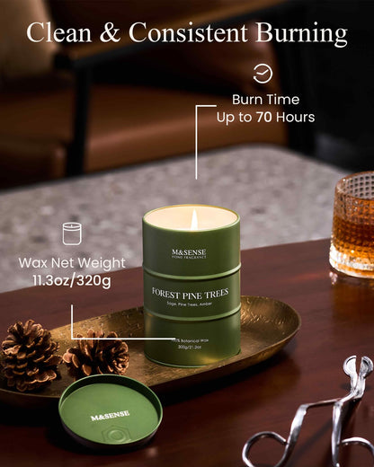 M&SENSE Frosted Pine Scented Candle – Natural Soy Blend, 11.3oz, 70-Hour Burn