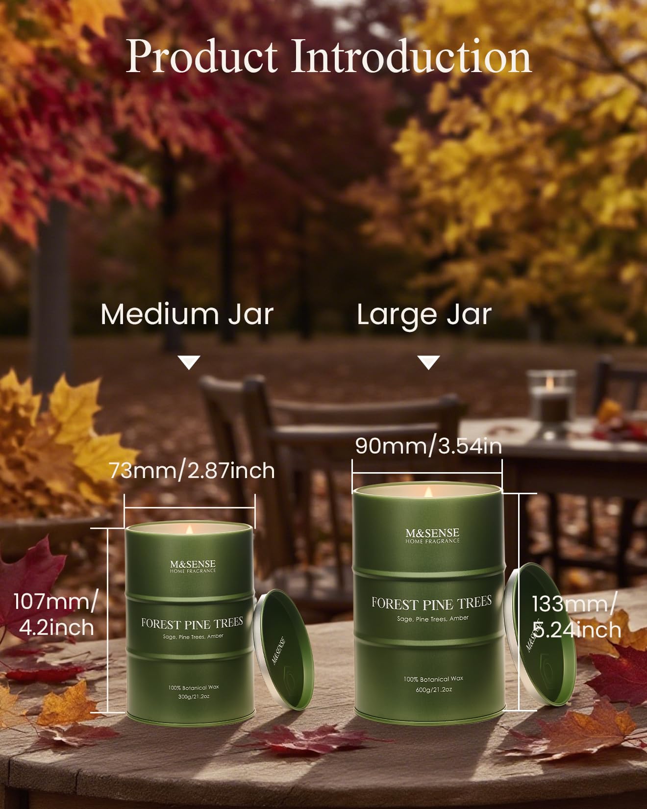 M&SENSE Frosted Pine Scented Candle – Natural Soy Blend, 11.3oz, 70-Hour Burn