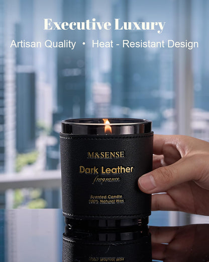 M&SENSE Tobacco Leather Berries Candle – 10oz, 42-Hour Burn, Vegan Soy Wax