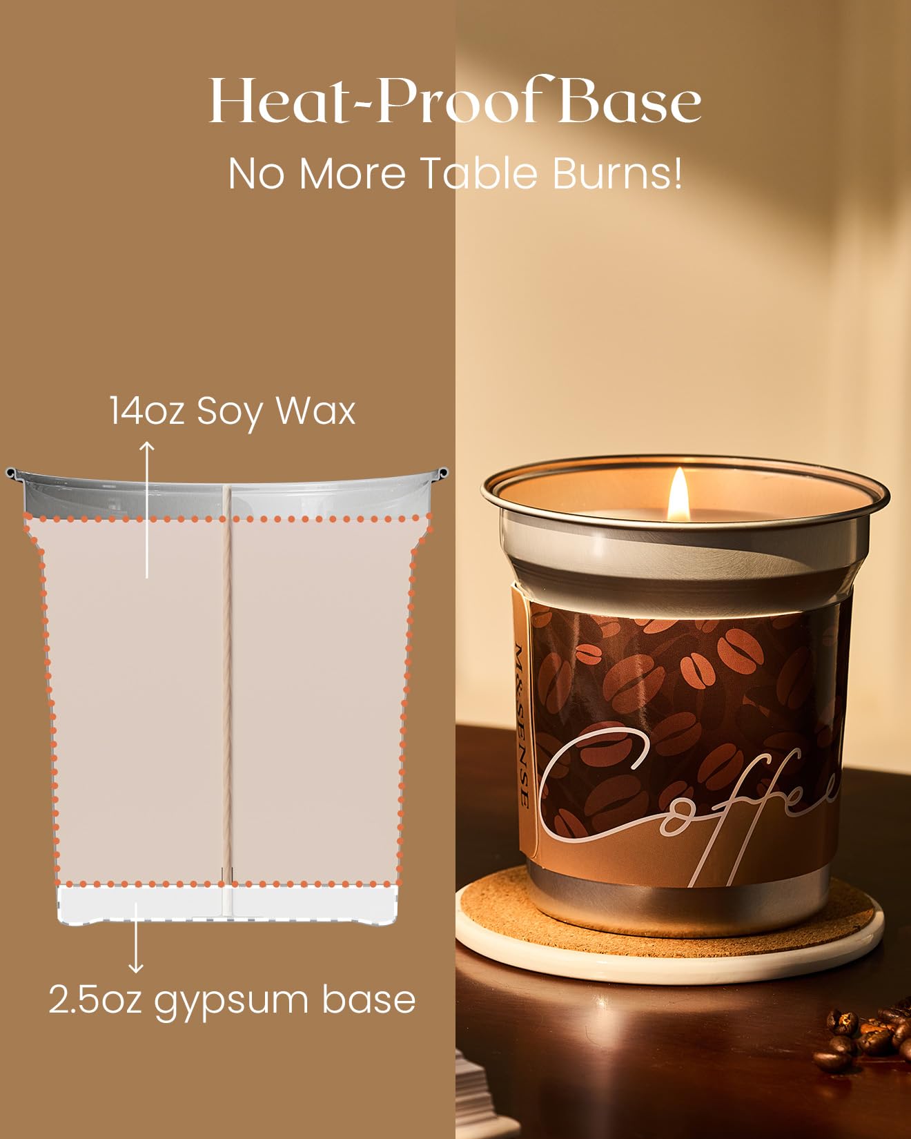 M&SENSE Hot Chocolate Scented Soy Candle 12.3oz – 75h Clean Burn, Non-Toxic