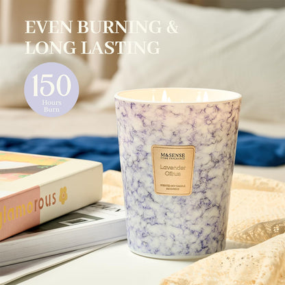 M&SENSE Extra Large 35oz Lavender Citrus Candle – 3 Wick, 150h Burn
