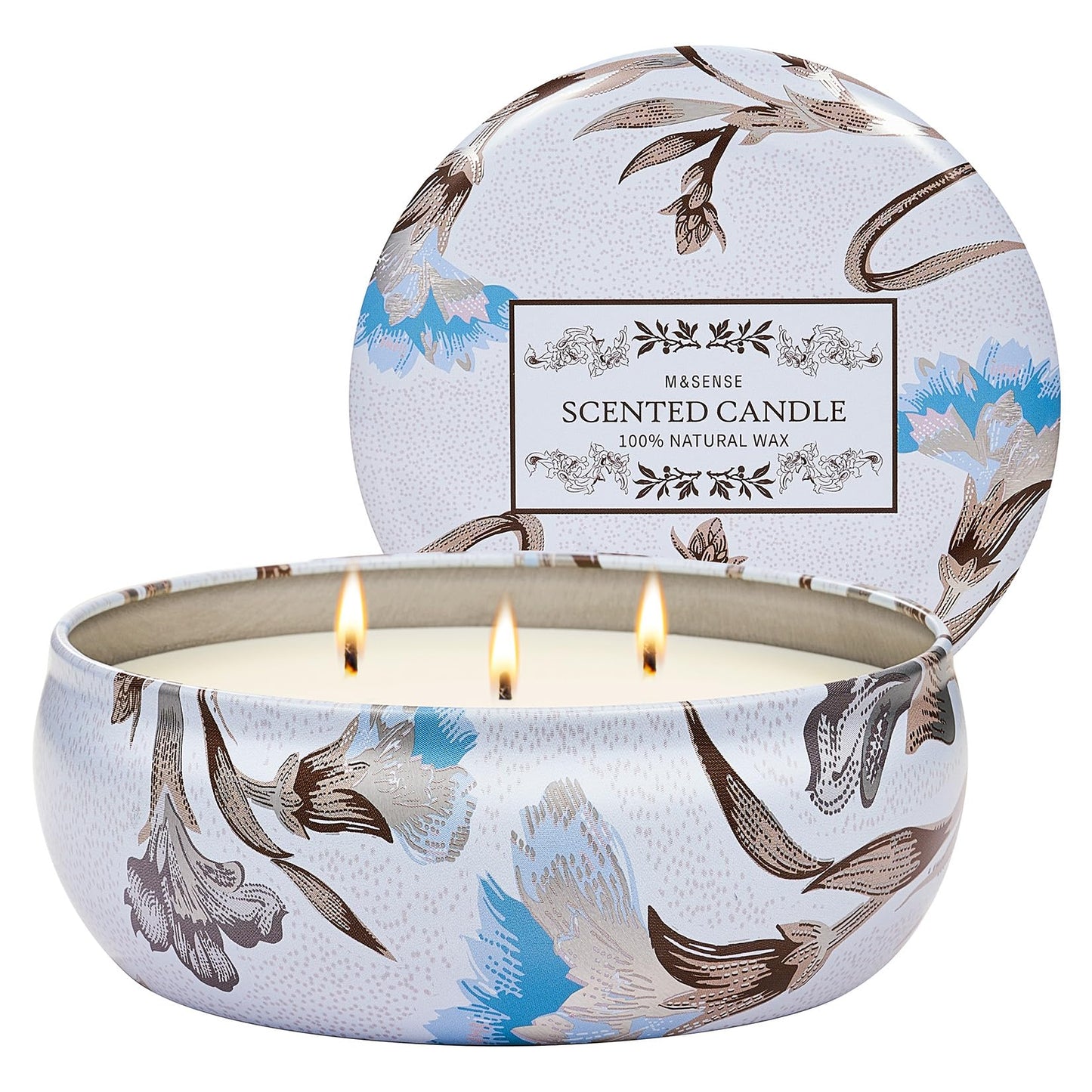M&SENSE Happy Gardenia Scented Candle – 3-Wick Soy Tin, 40+ hrs, Vegan Wax