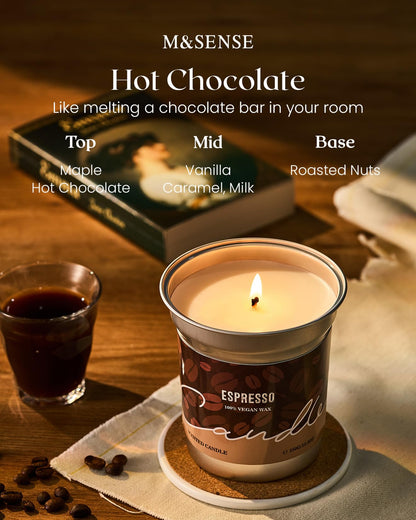 M&SENSE Hot Chocolate Scented Candles 7oz – Soy Wax, 42h Burn, Non-Toxic, Cozy Home Aroma