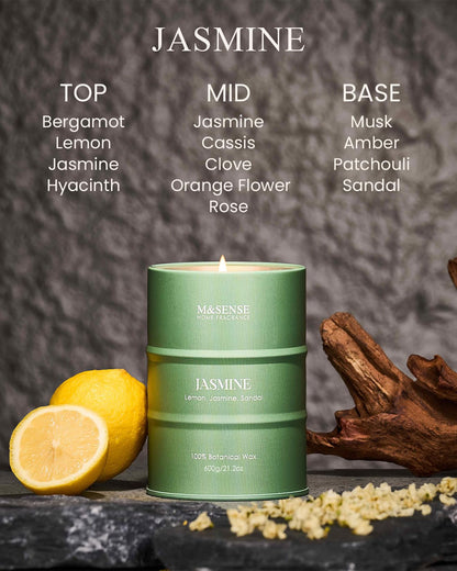 M&SENSE Jasmine Scented Candle – 21.2oz Natural Soy, 120-Hour Slow Burn | Aromatherapy