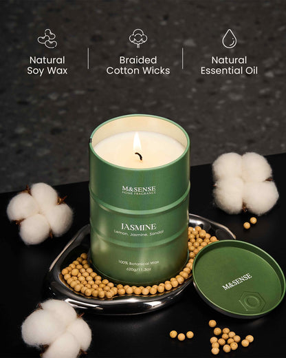M&SENSE Jasmine Scented Candle – 21.2oz Natural Soy, 120-Hour Slow Burn | Aromatherapy