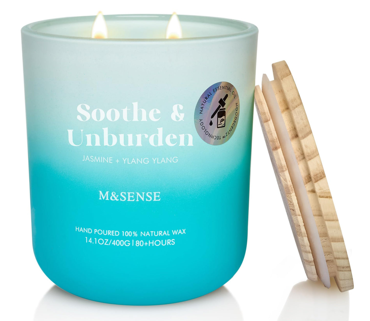 M&SENSE Jasmine & YlangYlang Scented Candle – 14.1oz, 80 Hours, Non-Toxic Soy Wax