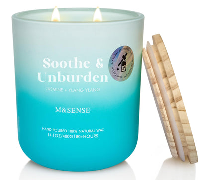M&SENSE Jasmine & YlangYlang Scented Candle – 14.1oz, 80 Hours, Non-Toxic Soy Wax