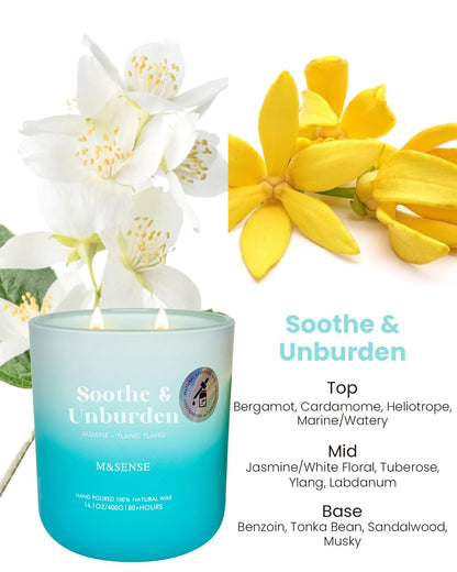 M&SENSE Jasmine & YlangYlang Scented Candle – 14.1oz, 80 Hours, Non-Toxic Soy Wax