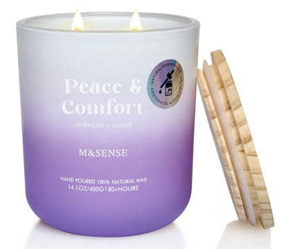M&SENSE Lavender Amber Candle – 14.1oz Soy Wax Aromatherapy, 80h