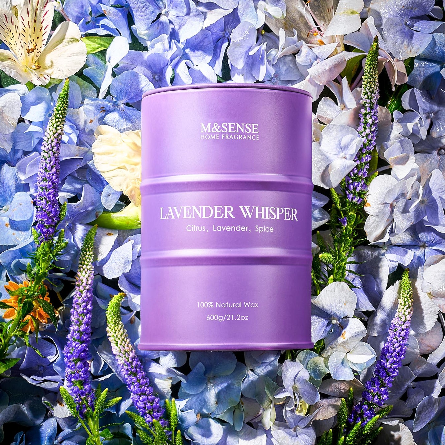 M&SENSE Lavender Soy Candle | 11.6oz, 120h Burn Time, Aromatherapy Gift