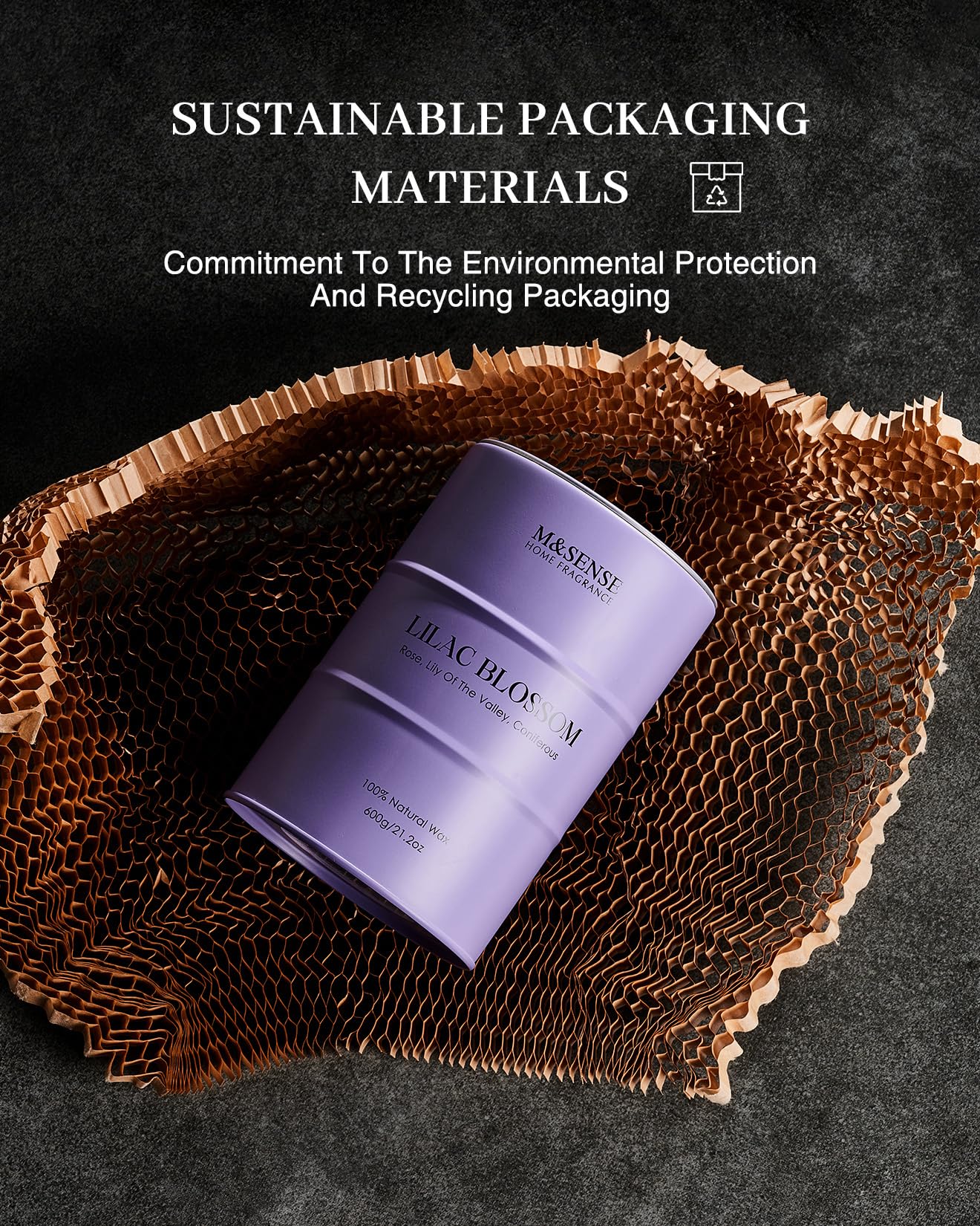 M&SENSE Lavender Soy Candle | 11.6oz, 120h Burn Time, Aromatherapy Gift