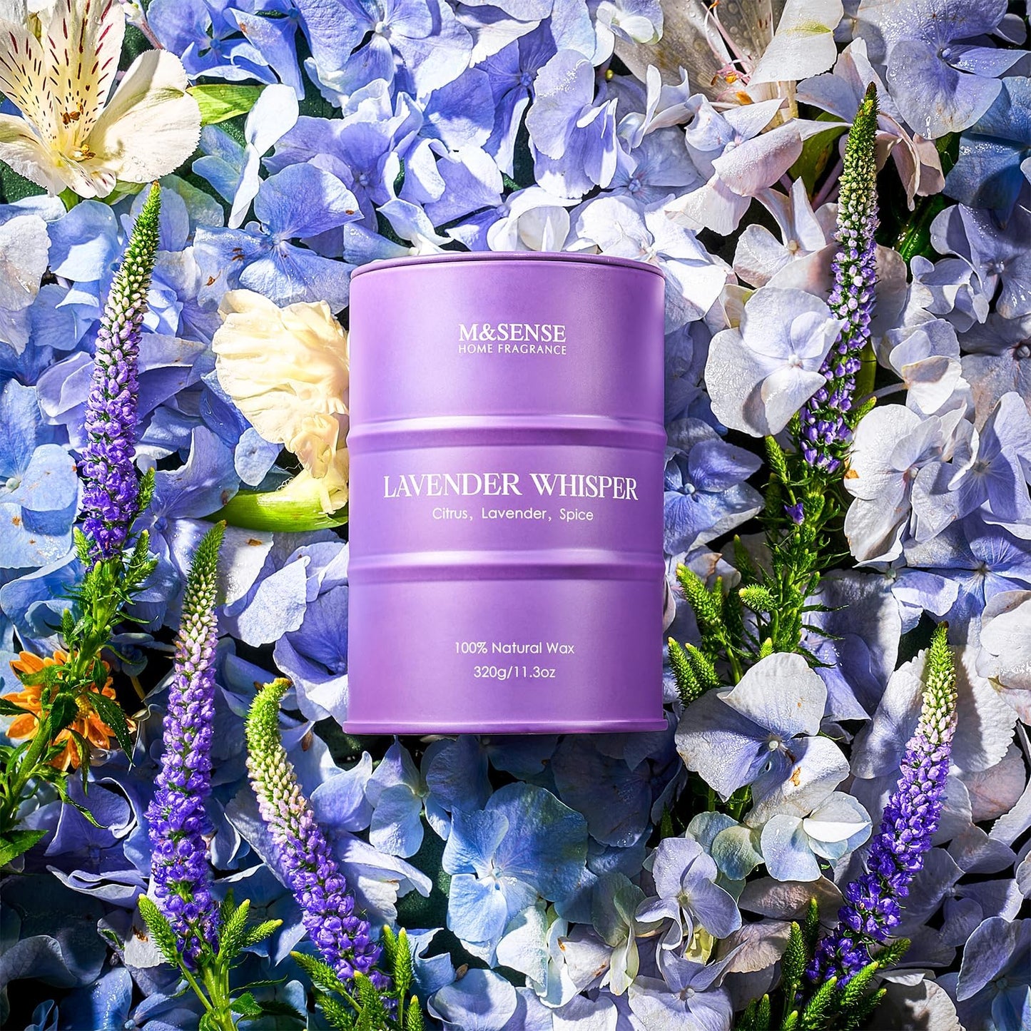 M&SENSE Lavender Soy Candle – 11.6oz, 60–70h Burn, Aromatherapy Gift