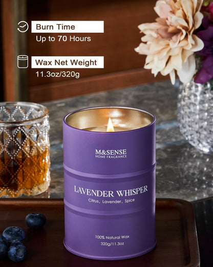 M&SENSE Lavender Soy Candle – 11.6oz, 60–70h Burn, Aromatherapy Gift