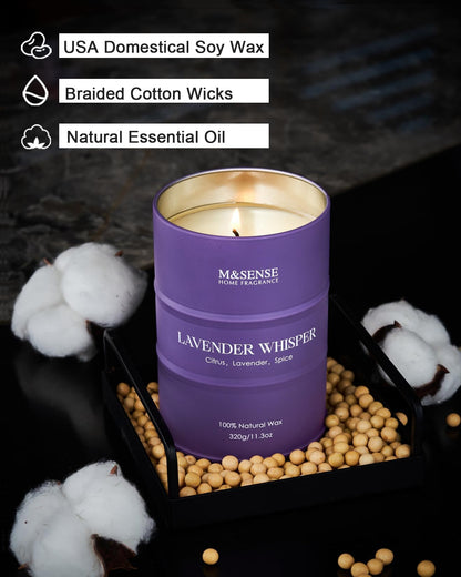 M&SENSE Lavender Soy Candle – 11.6oz, 60–70h Burn, Aromatherapy Gift