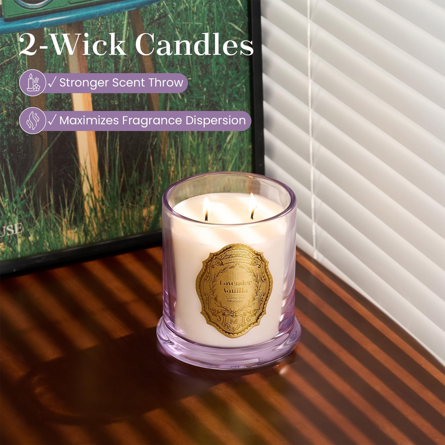M&SENSE Lavender Vanilla Soy Candle – 12.7oz, 2-Wick, 70 Hours Burn Time