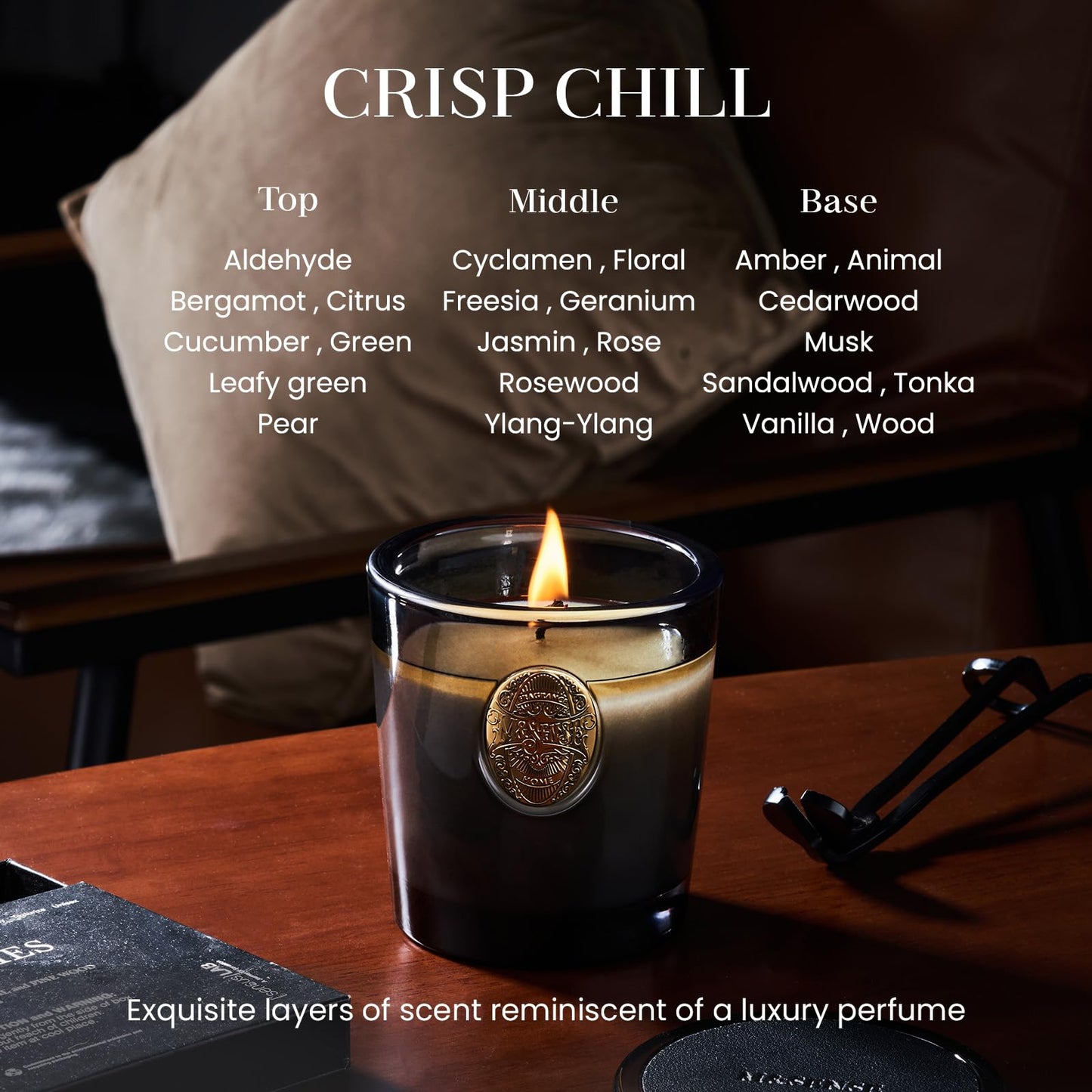M&SENSE Natural Soy Candle – Crisp Chill & Black, 9.2 oz, 50H Burn